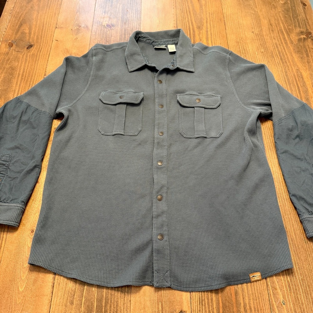 LL Bean Thermal Waffle Knit Overshirt Shacket Blue Men XL Tall Snap Up‎
